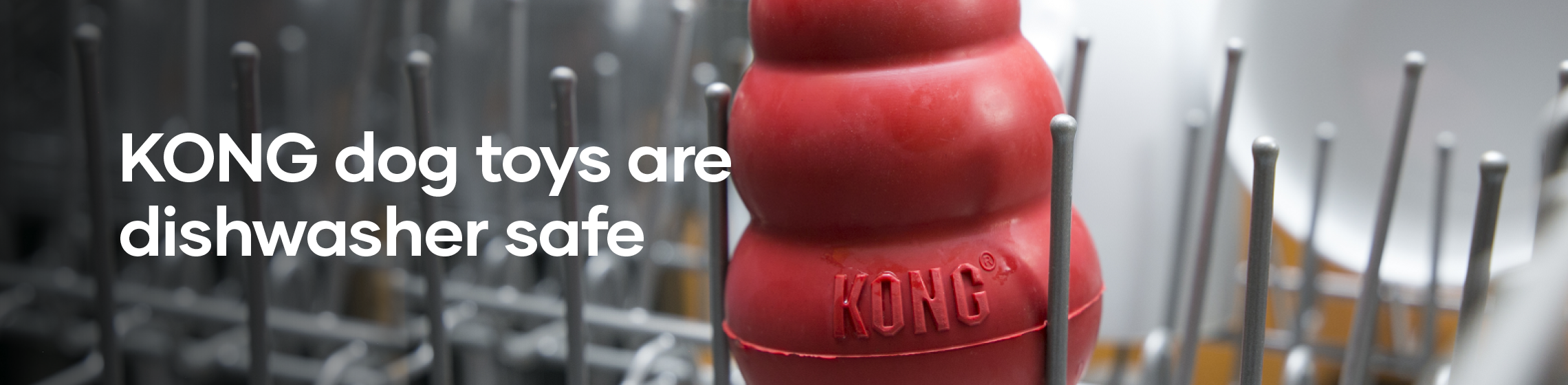 KONGs are dishwasher safe. Image of KONG in front load dishwasher