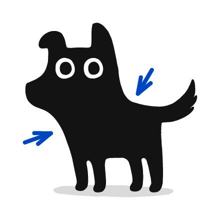 Arrows pointing to dog