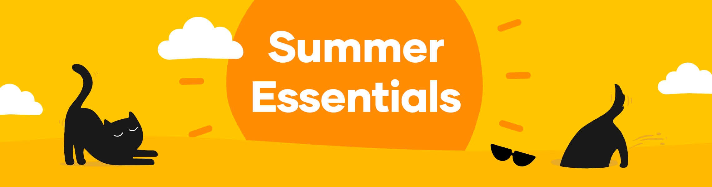 Sun in the sky, dog digging. Summer Essentials.